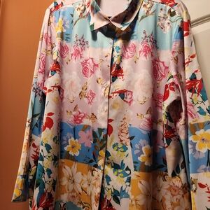 Colorful Floral Button-Up Blouse
